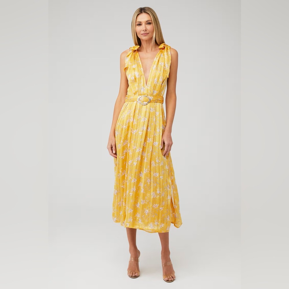 Sabina Musayev Kimber Belted Chiffon in Yellow Metallic Floral Small